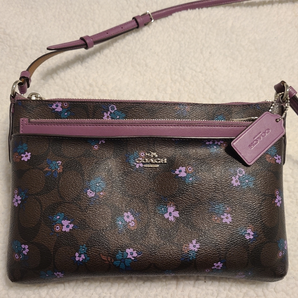 Coach Brown/Purple Floral Crossbody Bag